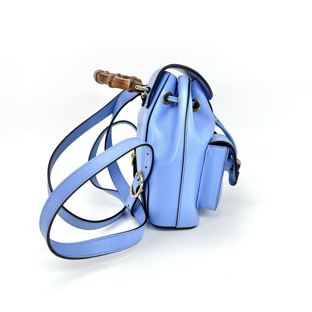 NIB Gucci Bamboo Backpack Clear Sky Blue Smooth Leather Top Handle $3,980 - Picture 9 of 16